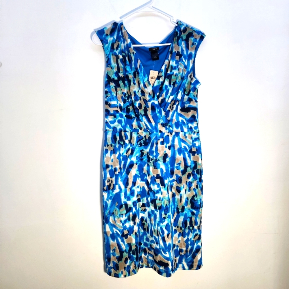 Ann Taylor Blue Multi-Color Midi Dress